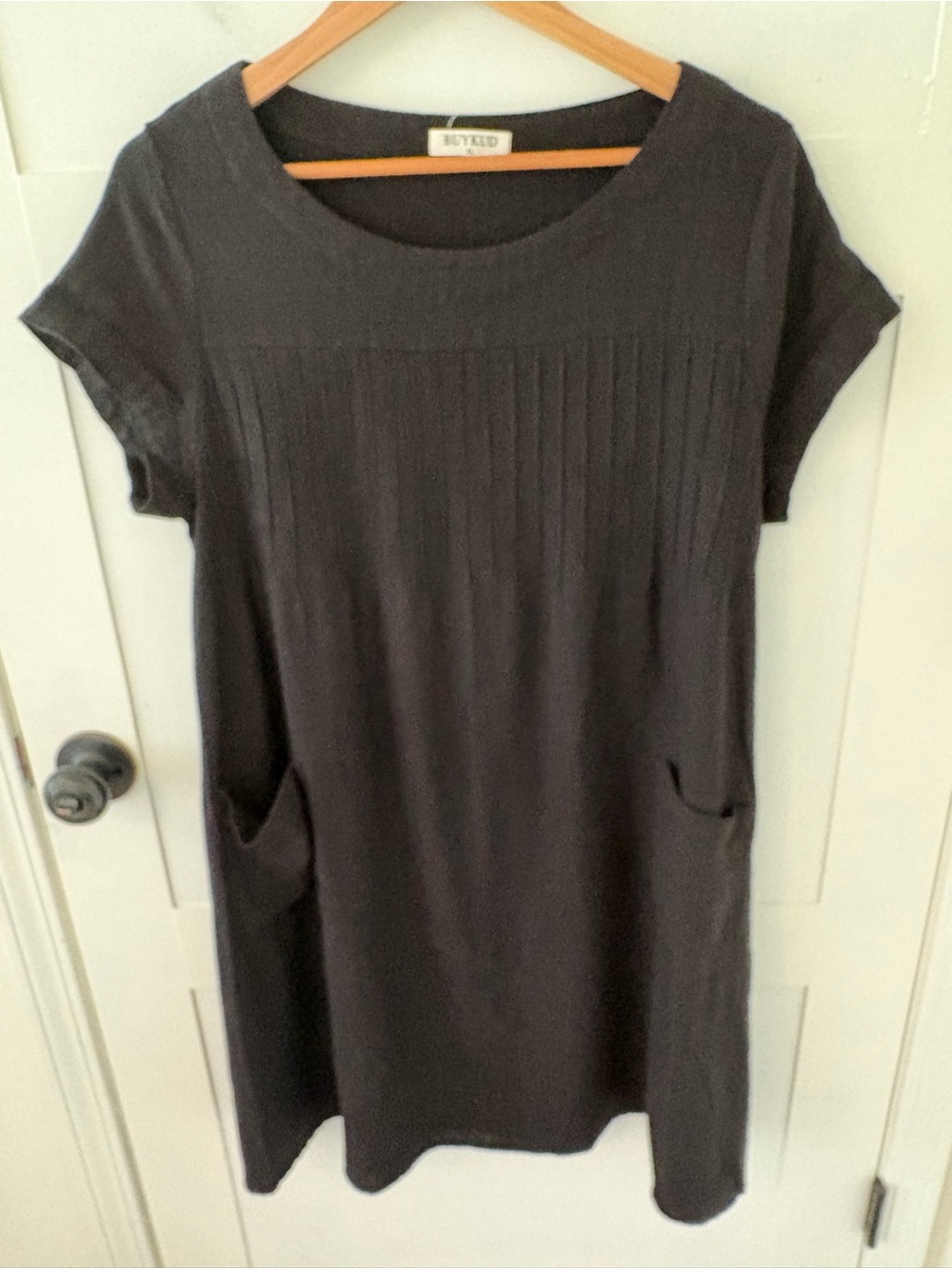 BUYKUD Linen/Cotton Loose Pull-On Swing Dress with Pockets. Size XL.